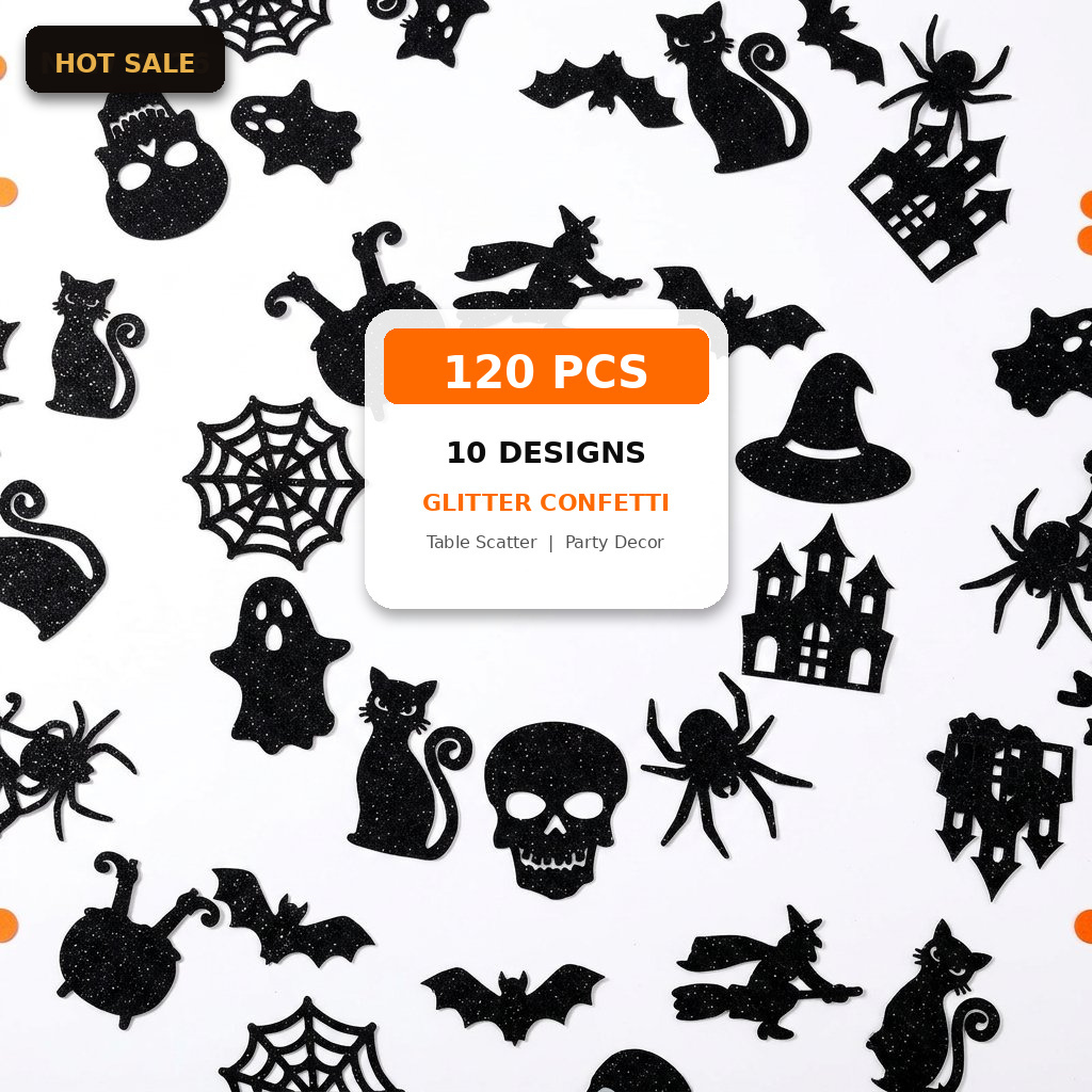 Papercraft Supply Confetti - Хэллоуинские конфетти, 120 шт., блестящие черные